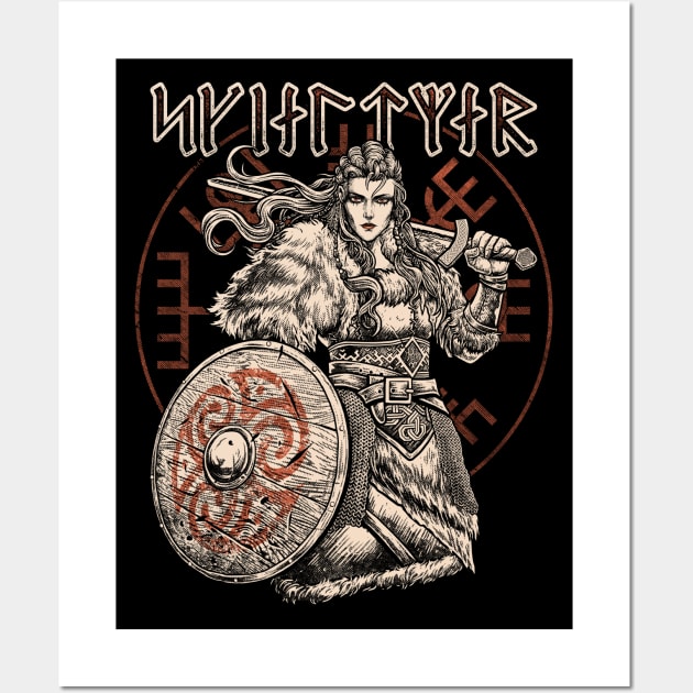 Viking Shieldmaiden Futhark Runes Norse Female Warrior Wall Art by Blue Pagan